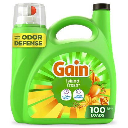 Gain Liquid Laundry Detergent with Odor Defense, Island Fresh Scent, Laundry Soap For HE Washing Machines, 154 fl oz, 107 Loads (Packaging May Vary)