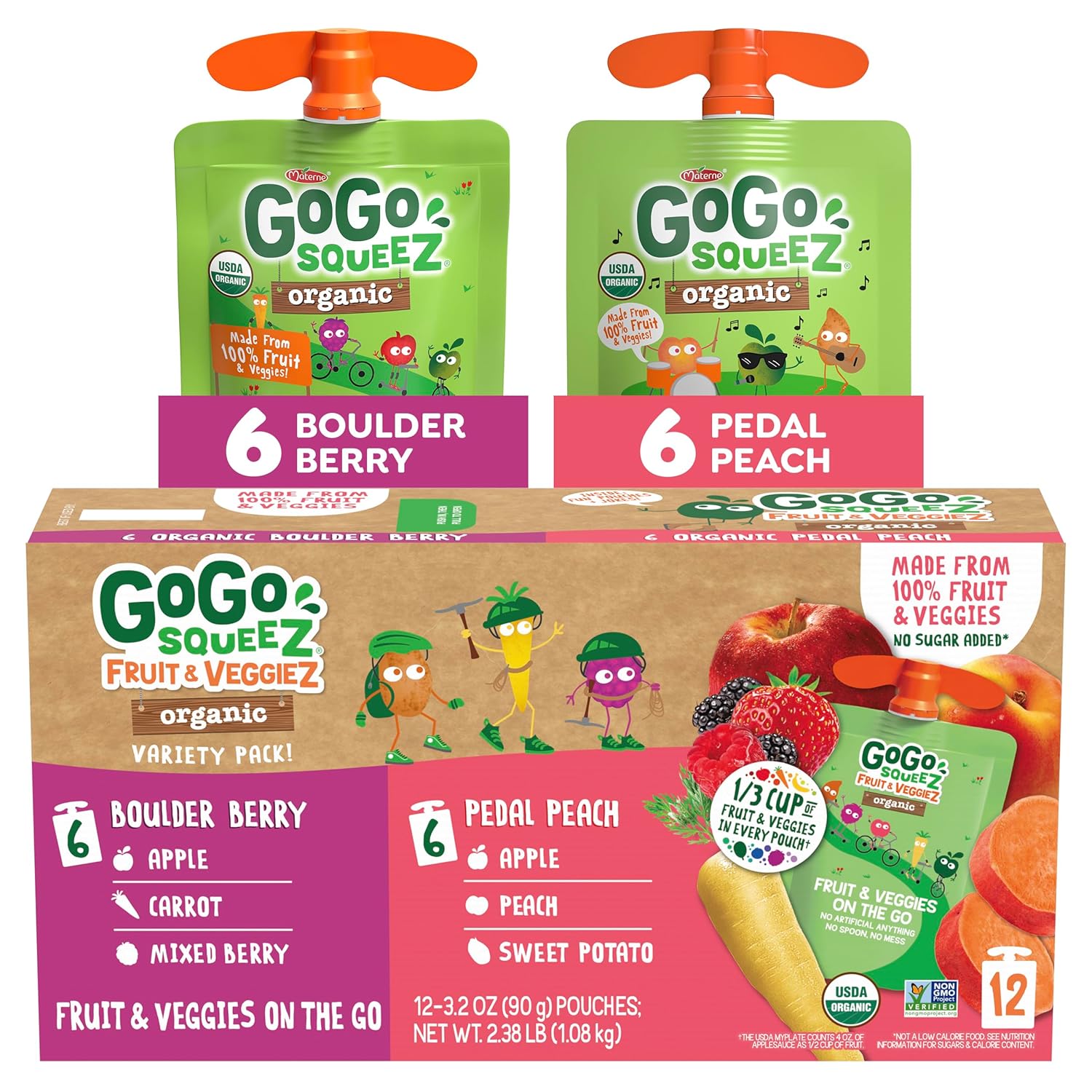 GoGo_squeeZ_Organic_Fruit_&_veggieZ_Applesauce_and_Puree_Variety_Pack,_Pedal_Peach_and_Boulder_Berry,_3.2_oz_(Pack_of_12),_Unsweetened_Snacks_for_Kids,_BPA_Free_Pouches
