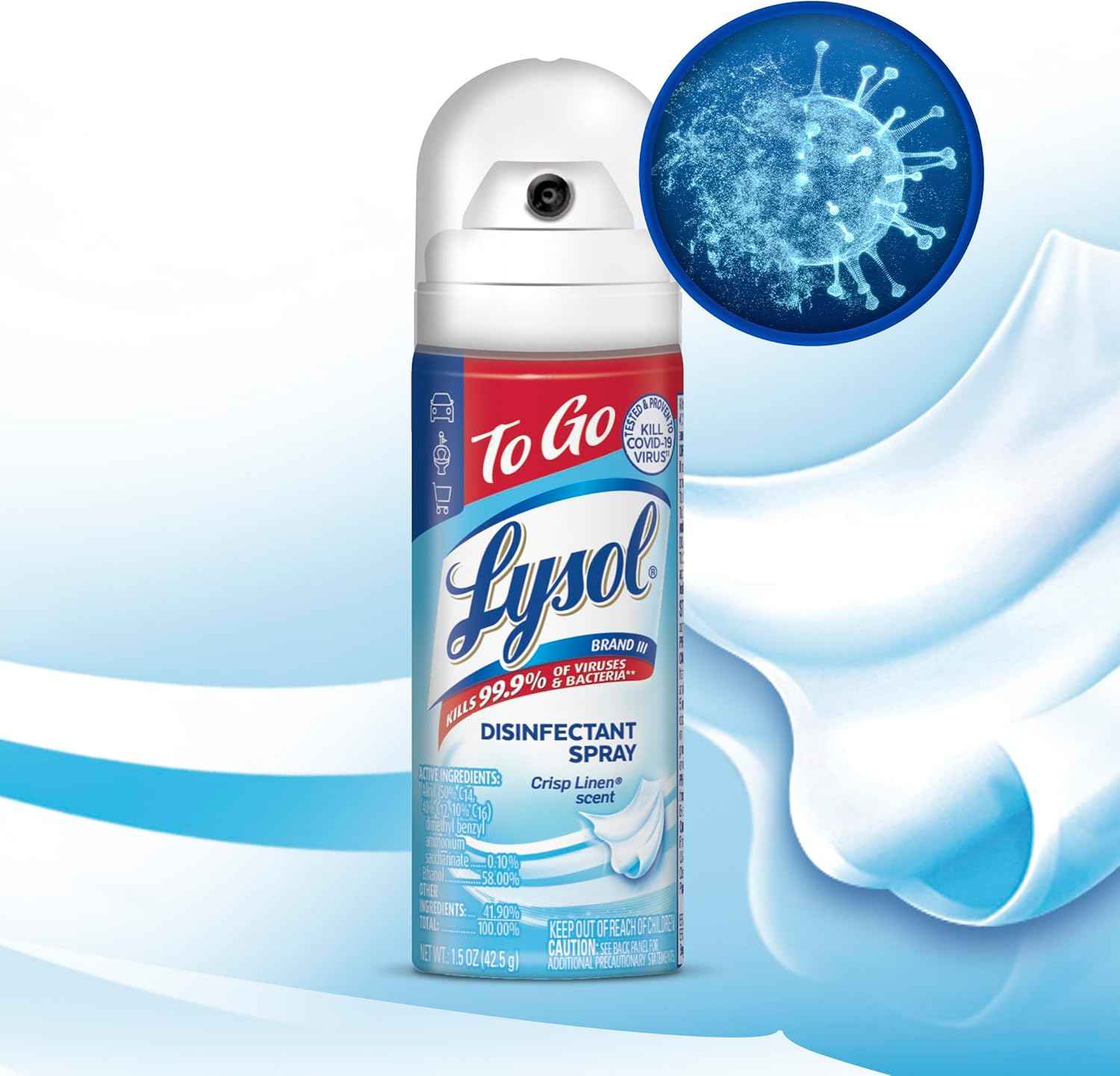 Lysol To Go Disinfectant Spray, Travel Size Sanitizing, For On-the-Go Disinfecting and Deodorizing, Crisp Linen