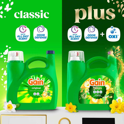 Gain Plus Liquid Laundry Detergent, Cleaner, Fresher, Now with Oxi, Original Scent