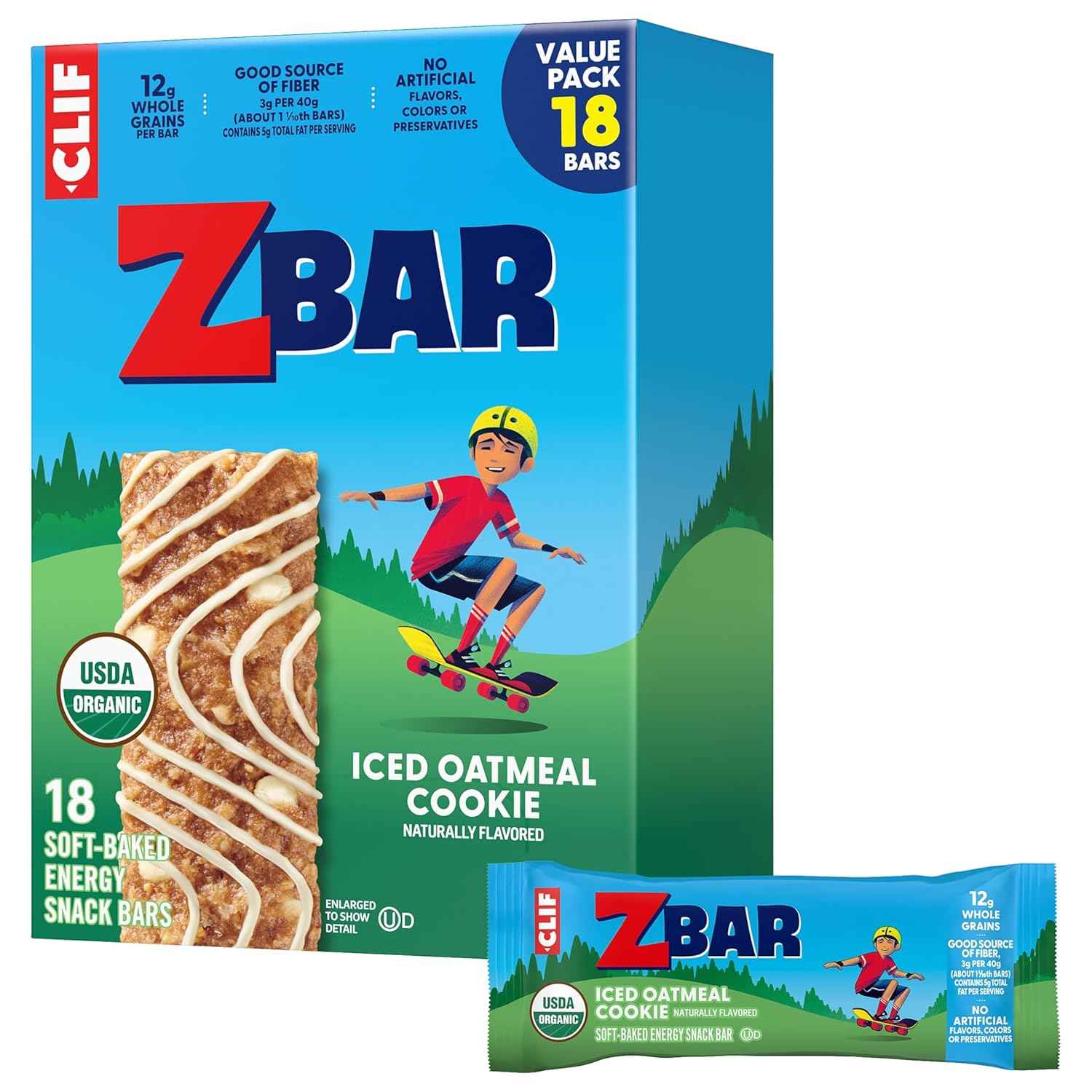 Zbar - Iced Oatmeal Cookie - Soft-Baked Energy Snack Bars - Non-GMO - 12g Whole Grains - USDA Organic Granola Bars - Snacks for Kids