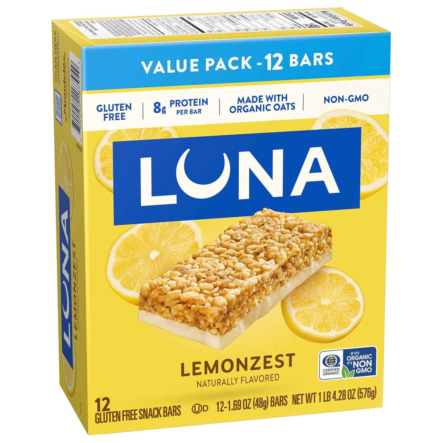 LUNA Bar - LemonZest Flavor - Gluten Free Snack Bars - Non-GMO - Protein Bars - Made with Organic Oats