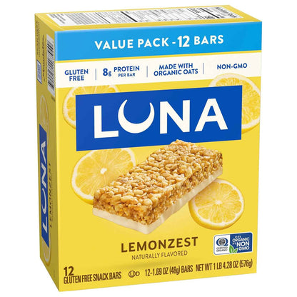 LUNA Bar - LemonZest Flavor - Gluten Free Snack Bars - Non-GMO - Protein Bars - Made with Organic Oats