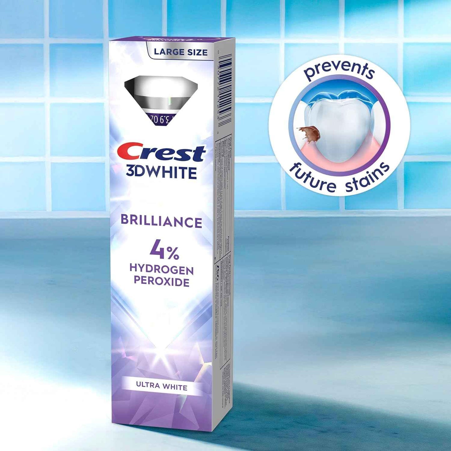 Crest 3D White Brilliance Pro Ultra White Teeth Whitening Toothpaste, 3.8 oz, Anticavity Fluoride Toothpaste, 4% Hydrogen Peroxide, Active Whitening Protection