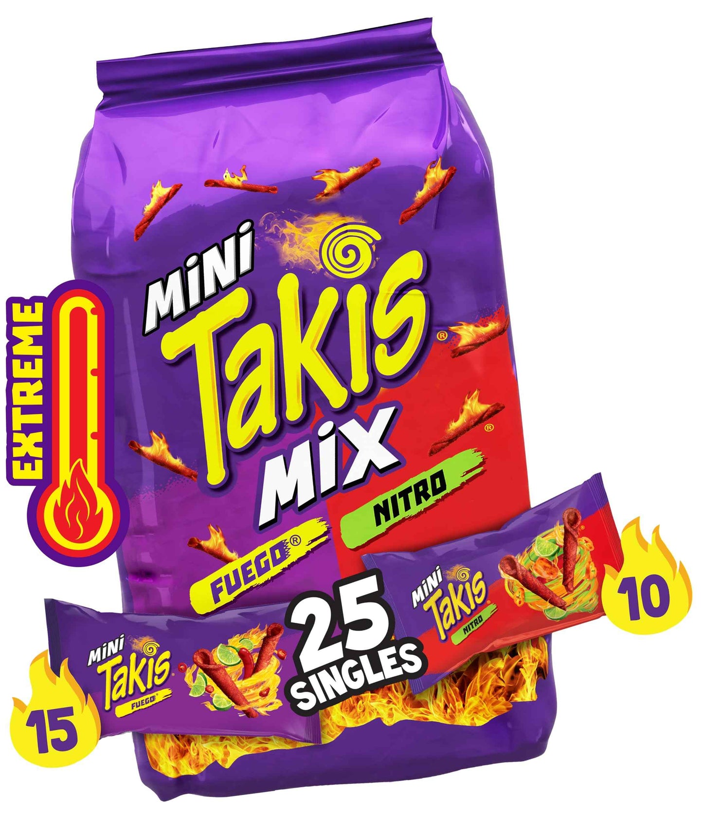 Takis Mini 25 pc / 1.23 oz Bite Size Variety Pack, Flavored Mixed Rolled Tortilla Chips