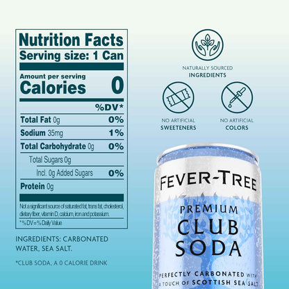 Fever-Tree Club Soda – Premium Zero Calorie Mixer for Cocktails and Mocktails – Naturally Sourced, Non-GMO