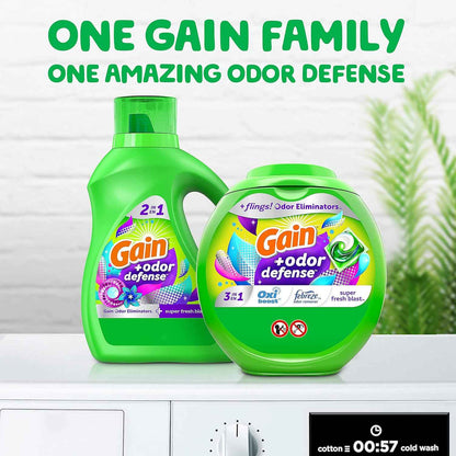 Gain Flings Laundry Detergent Pacs with Odor Defense, Super Fresh Blast Scent, HE 3in1 with Febreze and Oxi