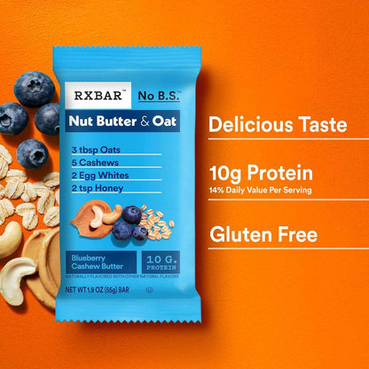 RXBAR Nut Butter and Oat Protein Bars, Protein Snacks, Snack Bars, Blueberry Cashew Butter