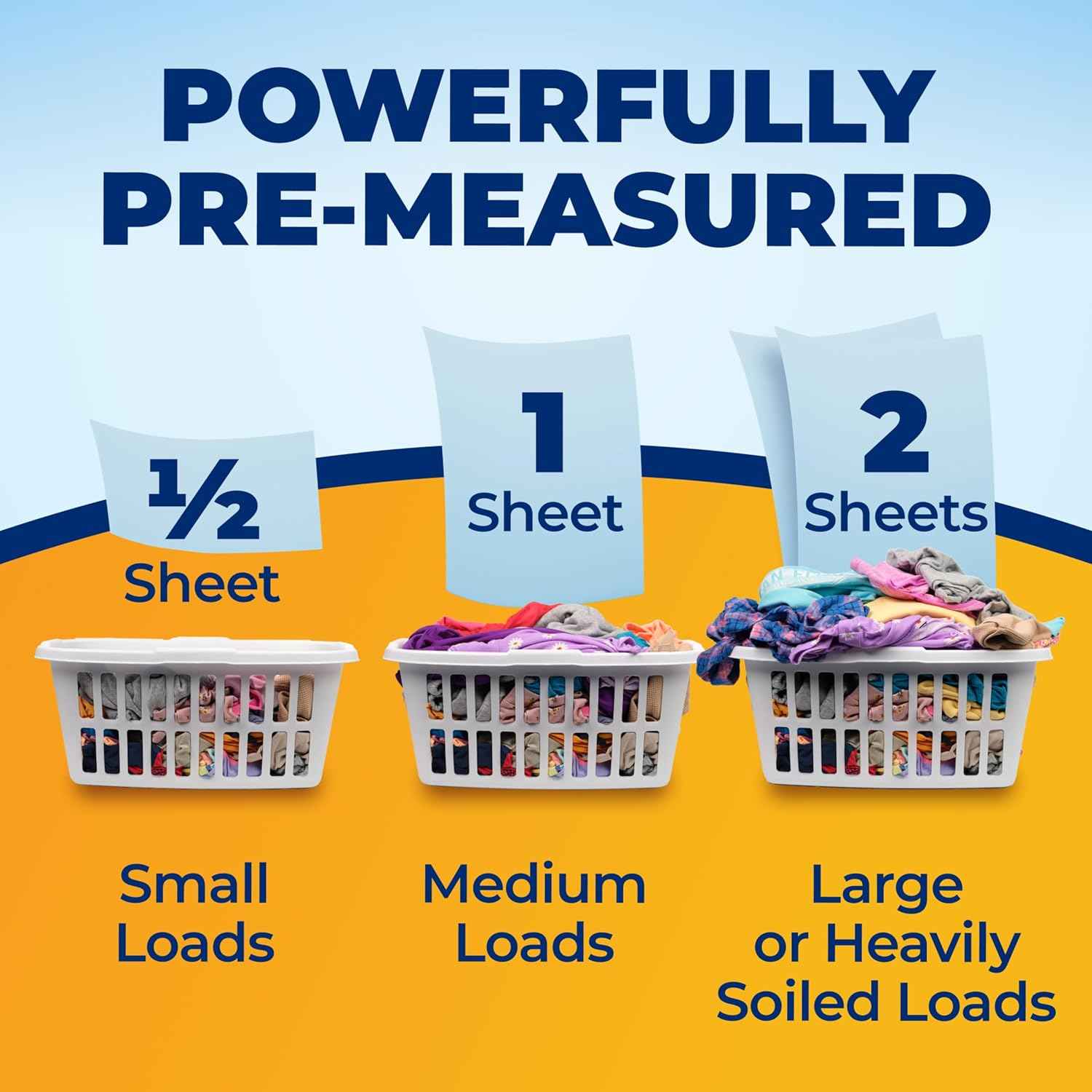 ARM & HAMMER Power Sheets Laundry Detergent Plus OxiClean Stain Fighters, 6in1, Sparkling Fresh Scent, 42 Count, 84 Medium Loads