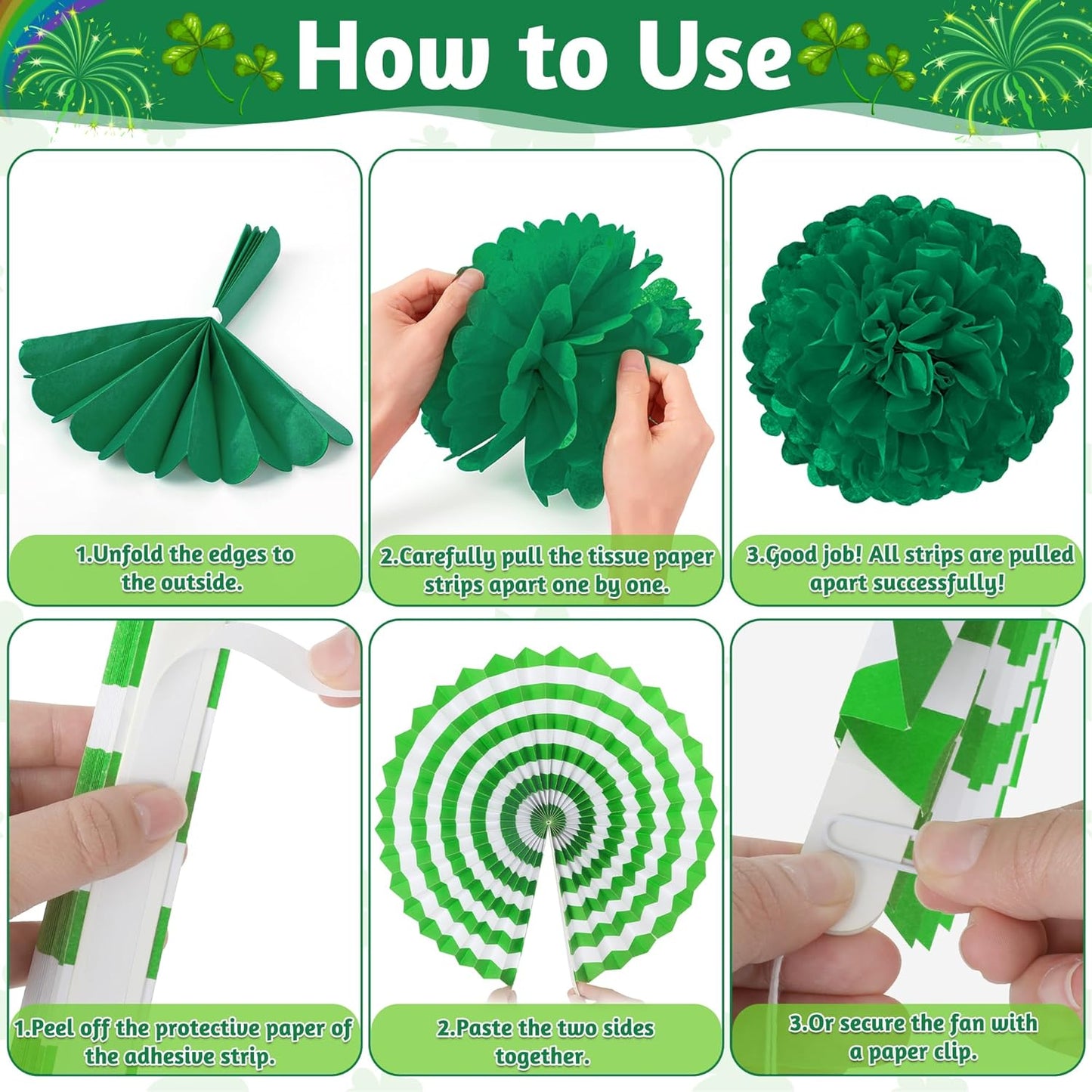 28_PCS_St_Patricks_Day_Decorations,_Green_St_Patricks_Day_Paper_Fan_Set,_Shamrock_Decorations_with_Paper_Fans_Pompoms,_Cards_and_Swirls,_Banner_and_Garlands,_Green_Party_Decorations_for_Home