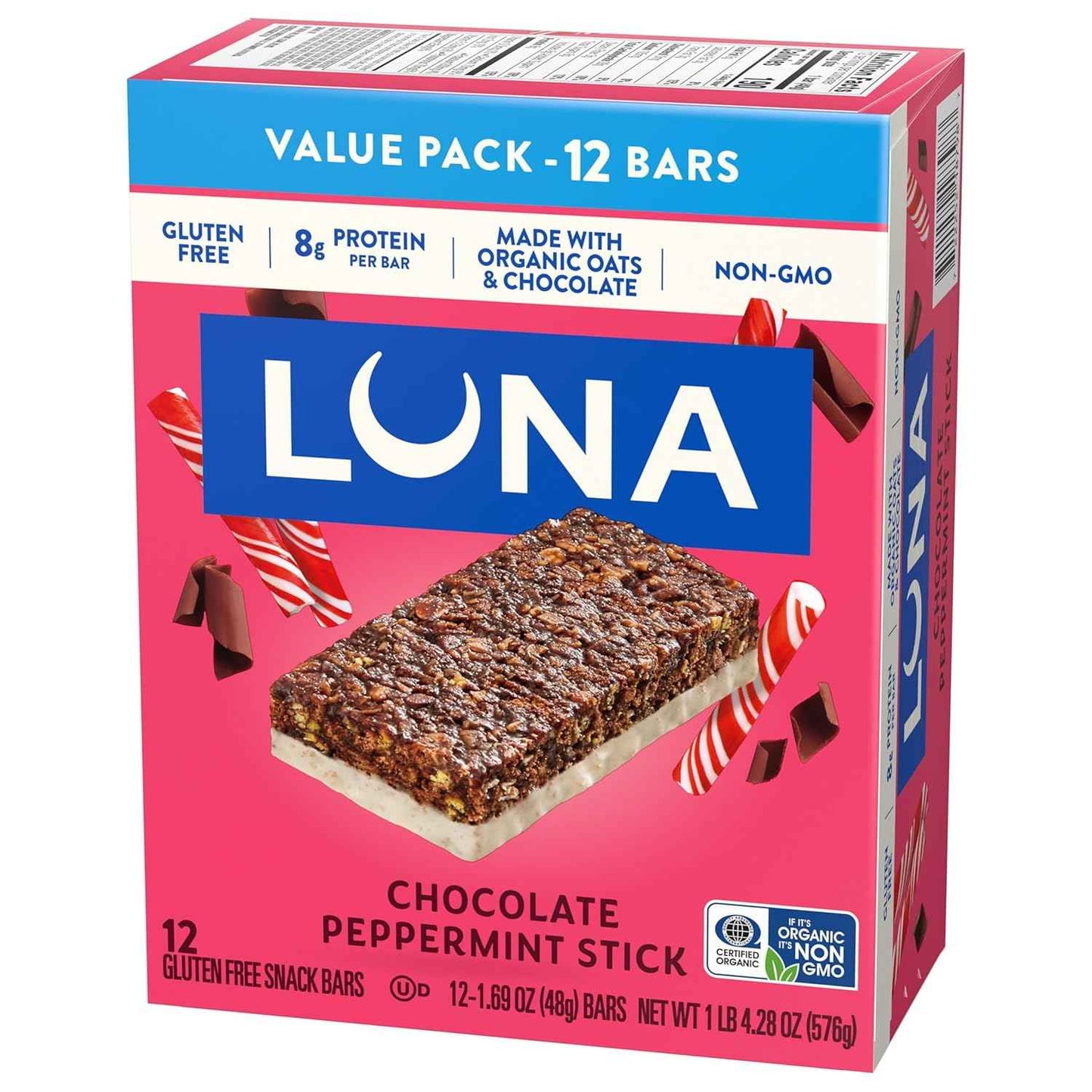 LUNA Bar - Chocolate Peppermint Stick Flavor - Gluten Free Snack Bars - Non-GMO - Protein Bars - Made with Organic Oats - Value Pack (12 Pack)