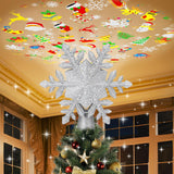 Christmas Tree Topper Lighted with 6 Projection Slides, PliMook Snowflake Christmas Tree Topper LED Rotating 3D Lighted Tree Toppers Glitter Tree Topper Projector for Christmas Tree(Silver)