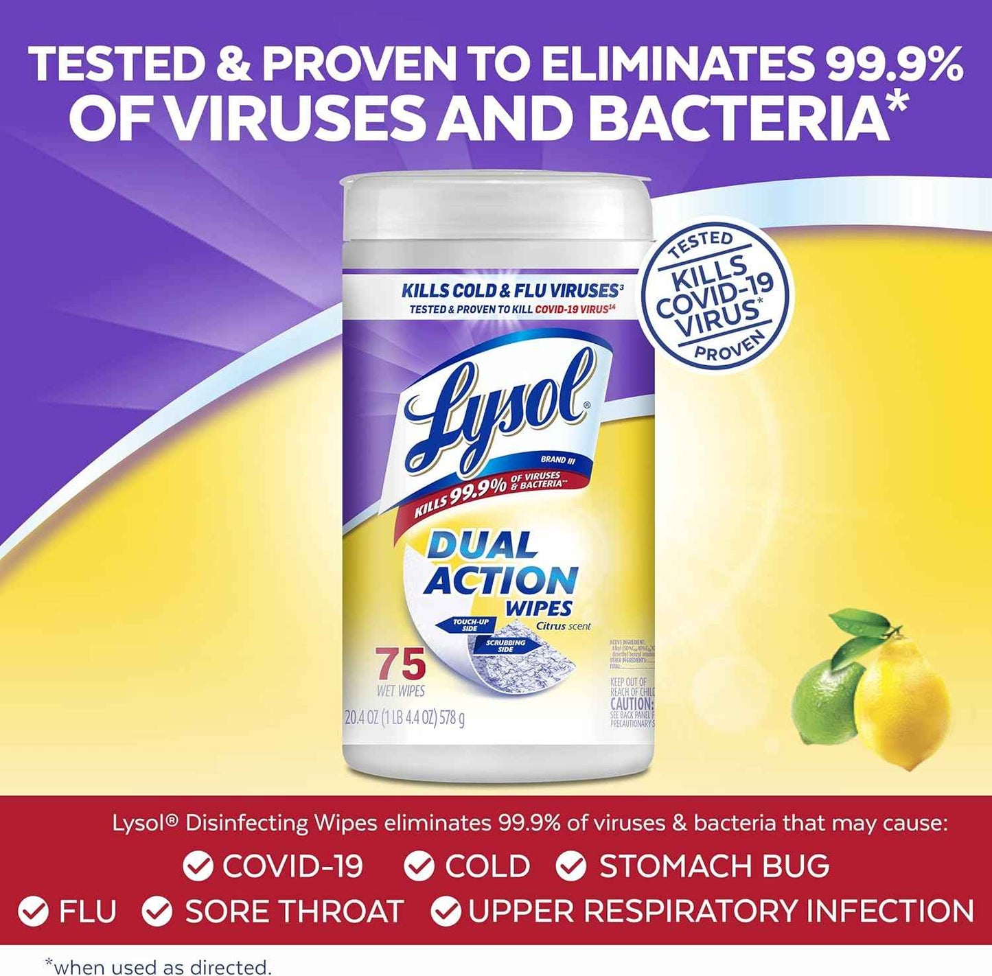 Lysol Dual Action Disinfectant Wipes, Multi-Surface Antibacterial Scrubbing Wipes, For Disinfecting and Cleaning, Citrus Scent