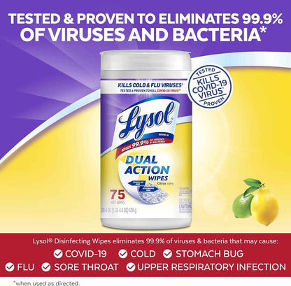 Lysol Dual Action Disinfectant Wipes, Multi-Surface Antibacterial Scrubbing Wipes, For Disinfecting and Cleaning, Citrus Scent