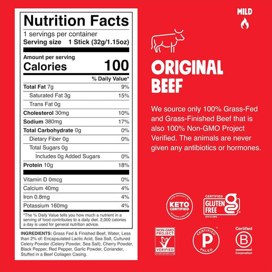Chomps Trial Pack - Grass-Fed & Finished, Keto, Paleo, Low Carb, Whole30 Approved, Gluten Free, Zero Sugar Food