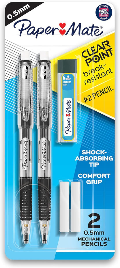 Paper_Mate_Clearpoint_Mechanical_Pencils_0.5mm_Break_Resistant_HB_#2_Lead_School_Supplies_Art_Supplies_Drawing_Sketching_Pencils_2_Black_1_Lead_Refill_Set_2_Erasers