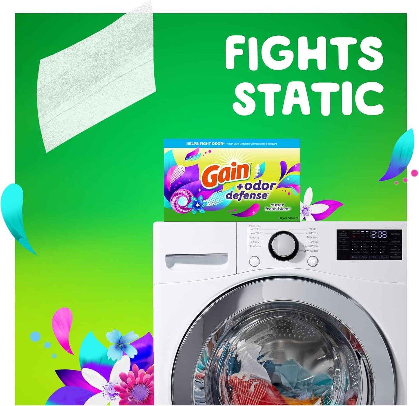 Gain Dryer Sheets Plus Odor Defense, Super Fresh Blast Scent, Helps fight static and odor, laundry sheets