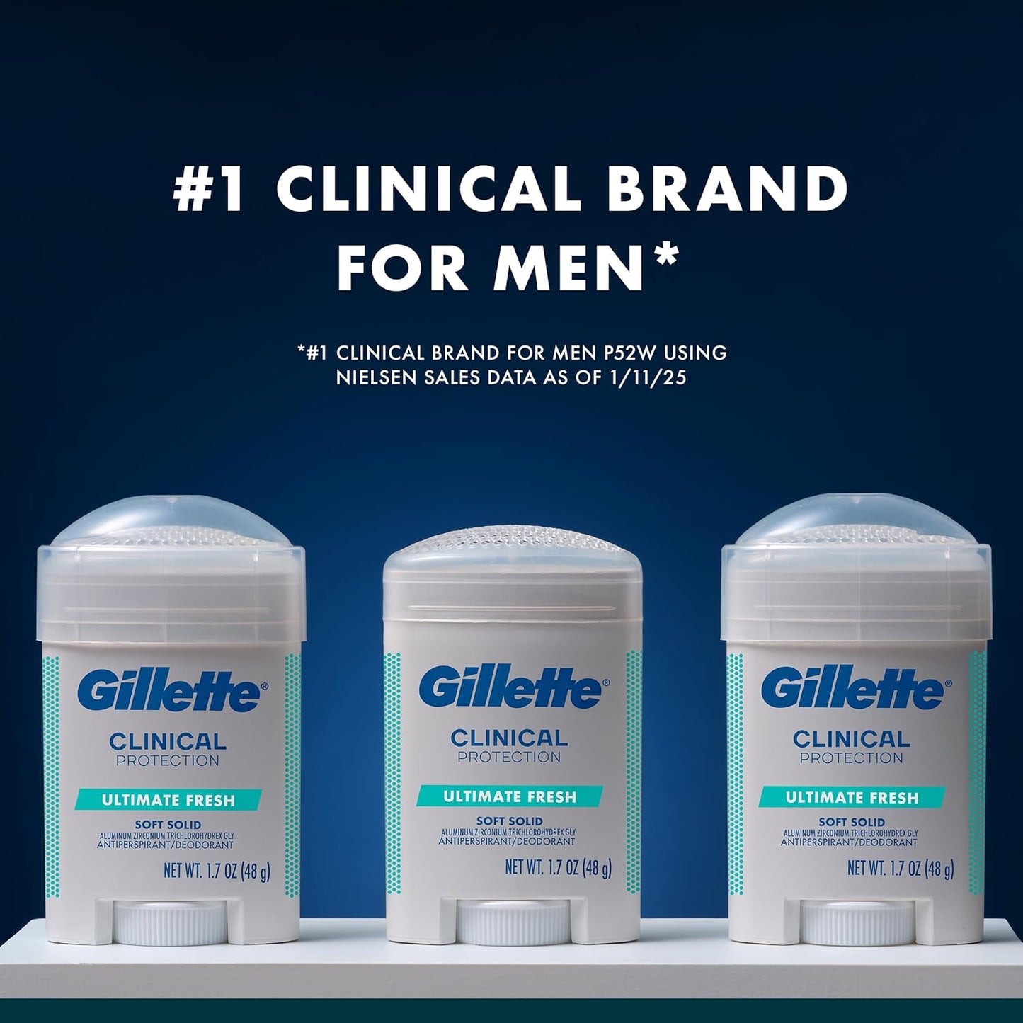 Gillette_Clinical_Antiperspirant_and_Deodorant_for_Men,_100HR_Sweat_&_Odor_Protection,_Long_Lasting_Freshness,_Anti-White_Mark_Technology,_Gentle_on_Skin,_Soft_Solid,_Ultimate_Fresh_Scent,_2.6_oz