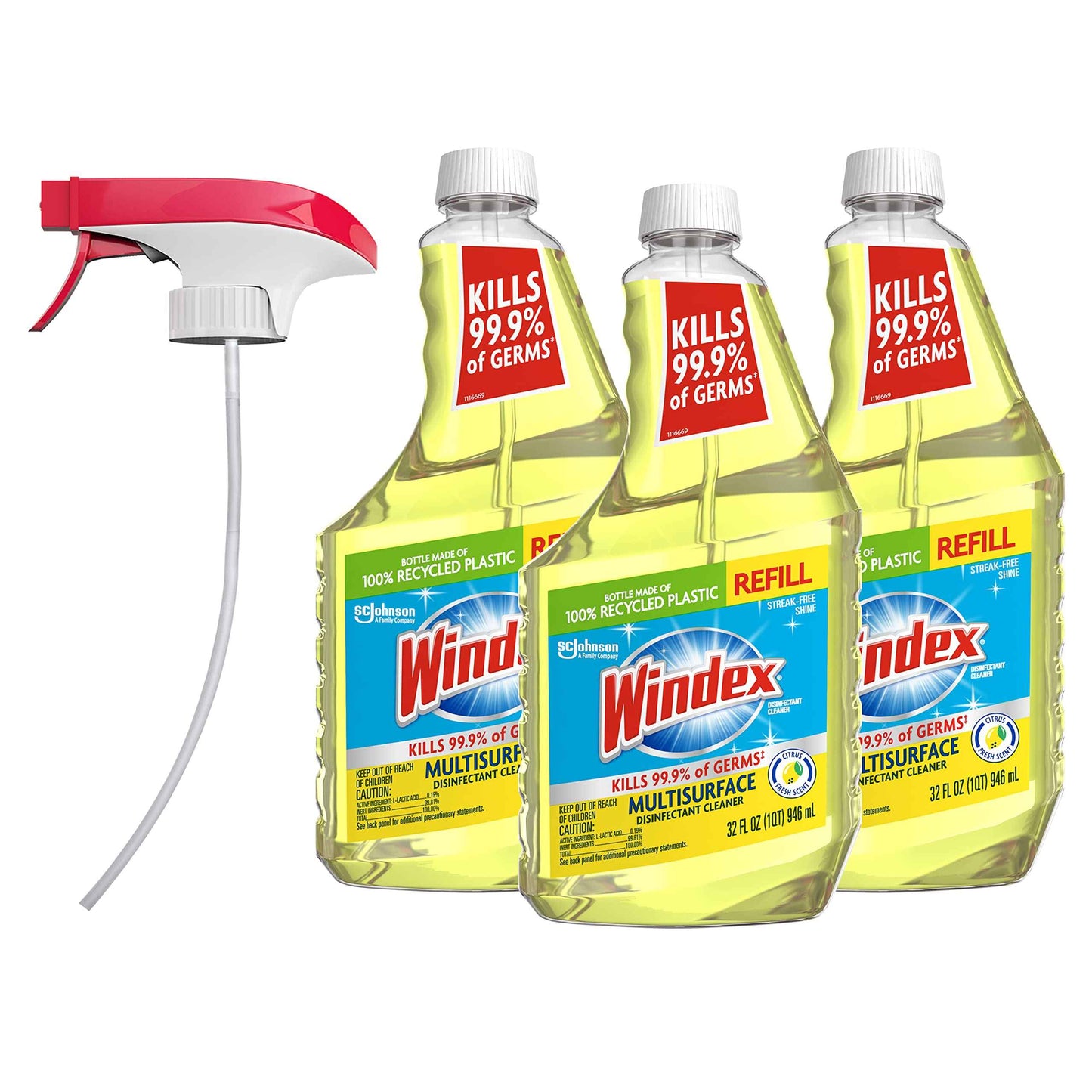 Windex Multipurpose Cleaner Disinfectant Bottle, Packaging Designed to Prevent Leakage and Breaking, Surface Cleaning Spray, Citrus Fresh Scent