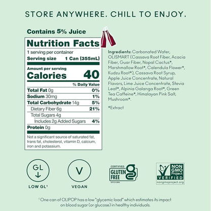 OLIPOP Prebiotic Soda Pop, Pantry Pack Packed with Prebiotics, Fiber, and Botanicals, Gluten Free, GMO Free, 12oz
