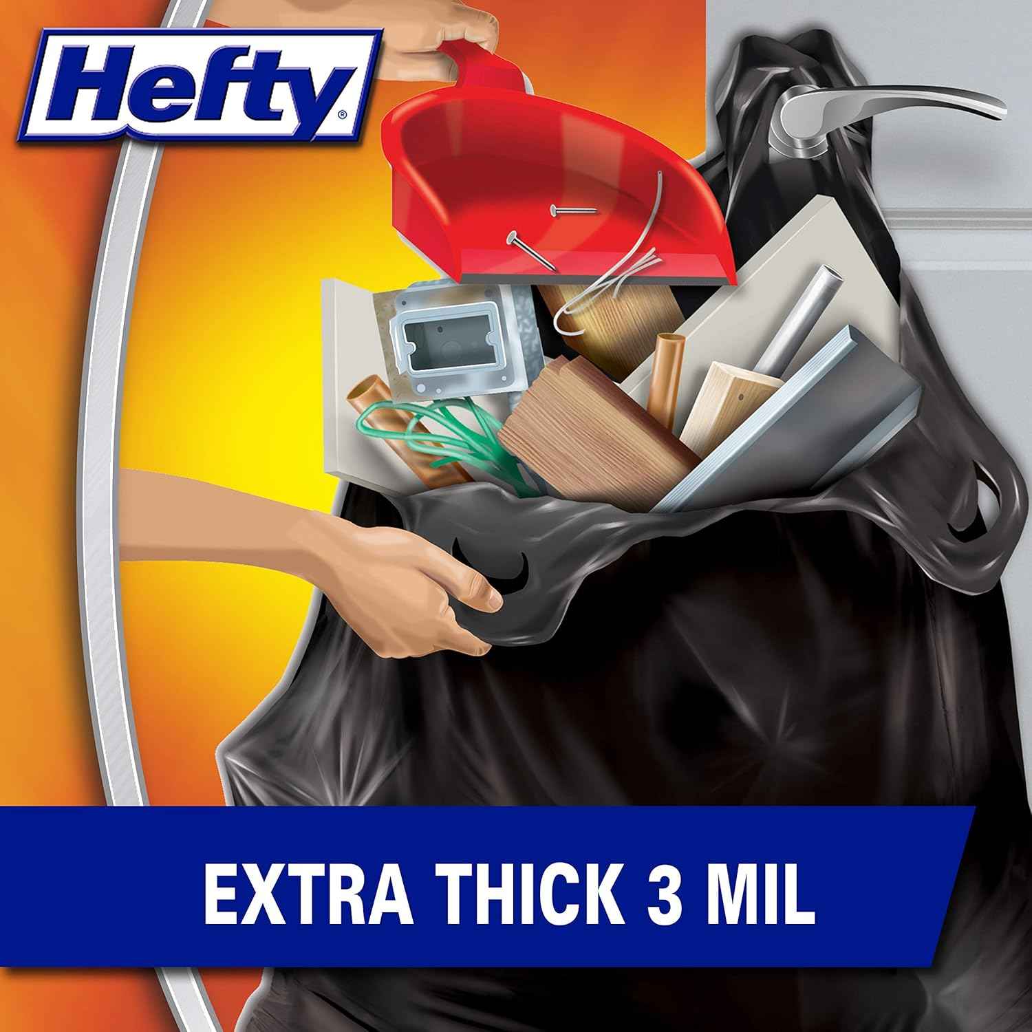 Hefty Load & Carry Heavy Duty Contractor Large Trash Bags, 42 Gallon