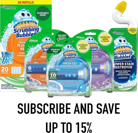 Scrubbing Bubbles Fresh Gel Toilet Bowl Cleaning Stamps, Helps Keep Toilet Clean and Helps Prevent Limescale & Rings, Rainshower Scent, 1 Dispenser with 6 Fresh Gel Stamps (Pack of 2)