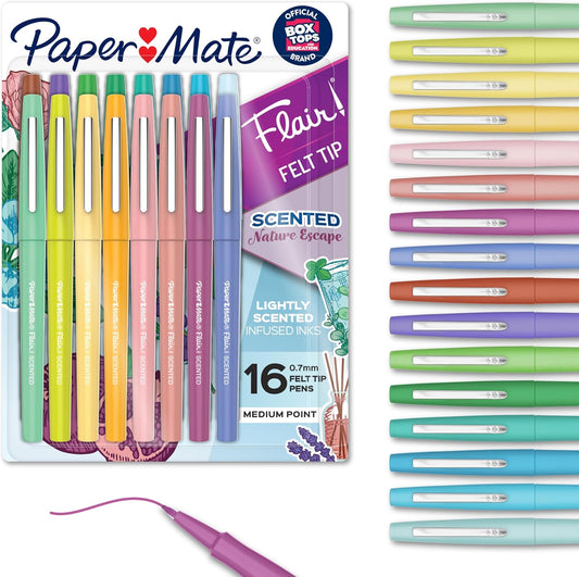 Paper_Mate_Flair_Nature_Escape_Scented_Felt_Tip_Pens,_Medium_Point_(0.7mm),_Assorted_Colors,_16_Count_-_Perfect_for_Journaling,_Writing,_Coloring,_Teacher_Supplies