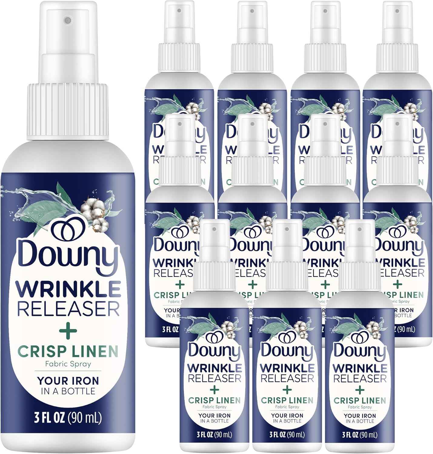 Downy Wrinkle Release Spray Travel Size, All In One Formula, Removes Wrinkles, Static and Odor Eliminator, Light Fresh Scent, 3 Fl Oz, Pack of 12