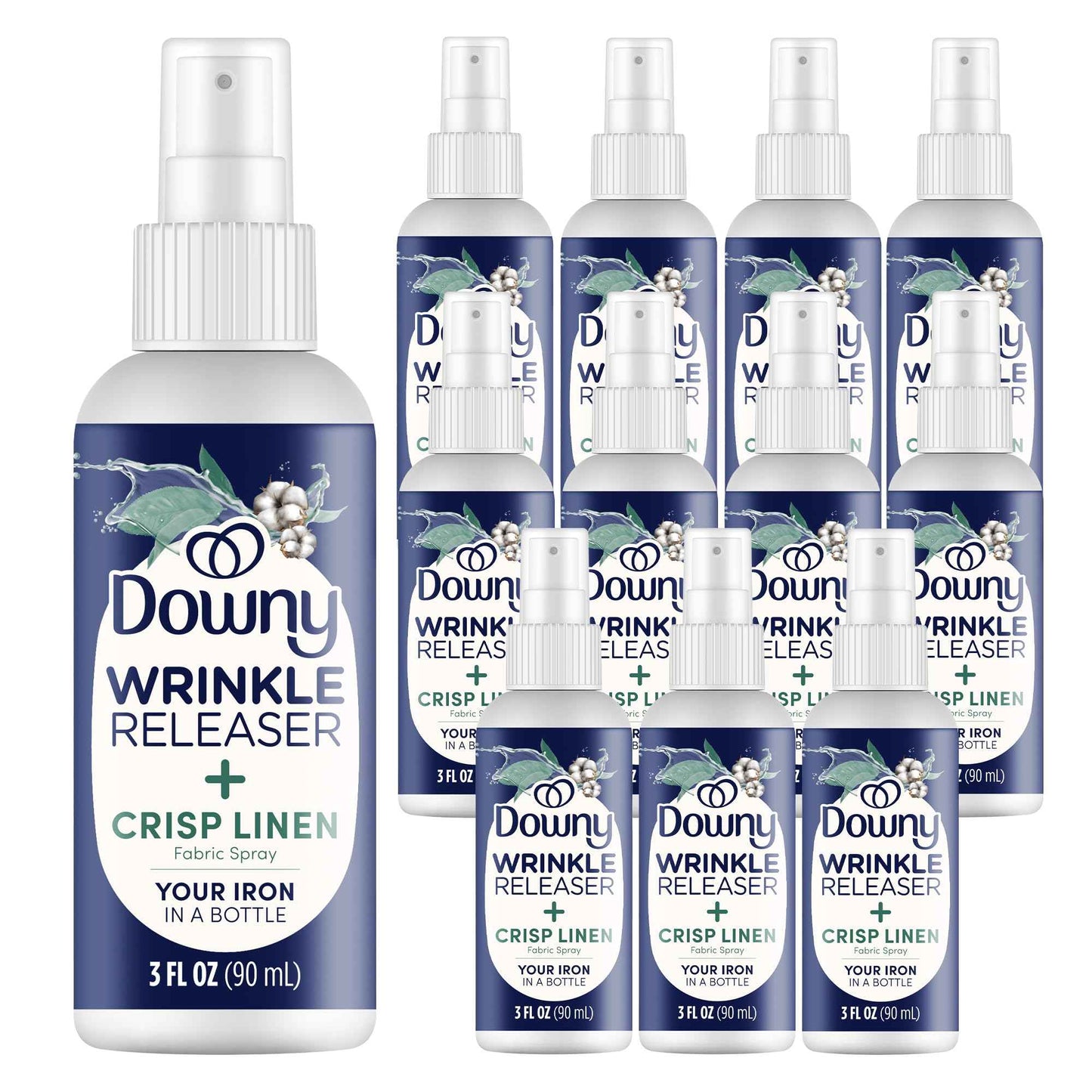 Downy Wrinkle Release Spray Travel Size, All In One Formula, Removes Wrinkles, Static and Odor Eliminator, Light Fresh Scent, 3 Fl Oz, Pack of 12
