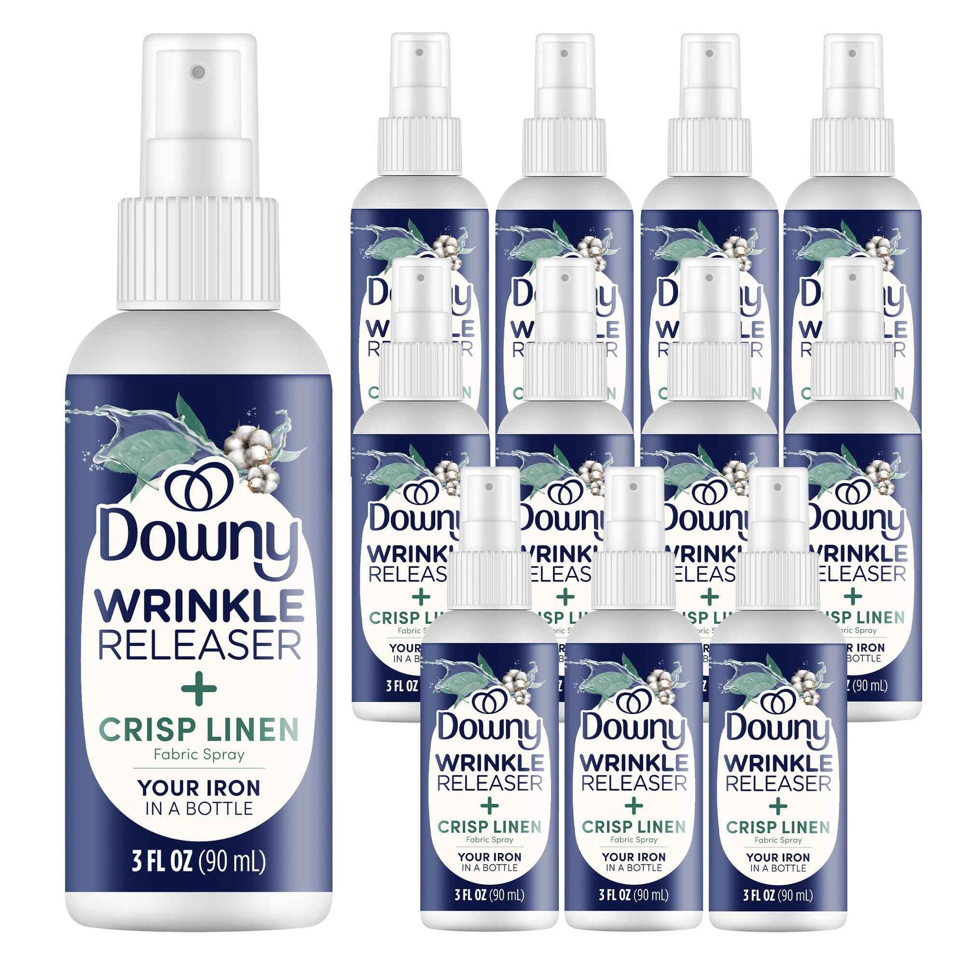 Downy Wrinkle Release Spray Travel Size, All In One Formula, Removes Wrinkles, Static and Odor Eliminator, Light Fresh Scent, 3 Fl Oz, Pack of 12