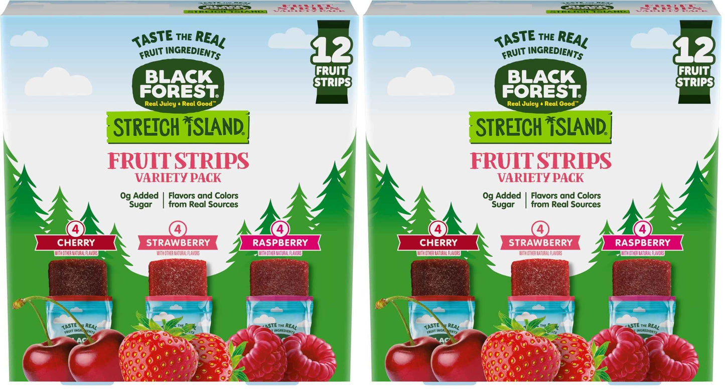 Black Forest, Stretch Island, Fruit Strips, Cherry, Apple, Raspberry, Grape, Strawberry, and Apricot, Zero Grams Added Sugar Non-GMO, 48 ct