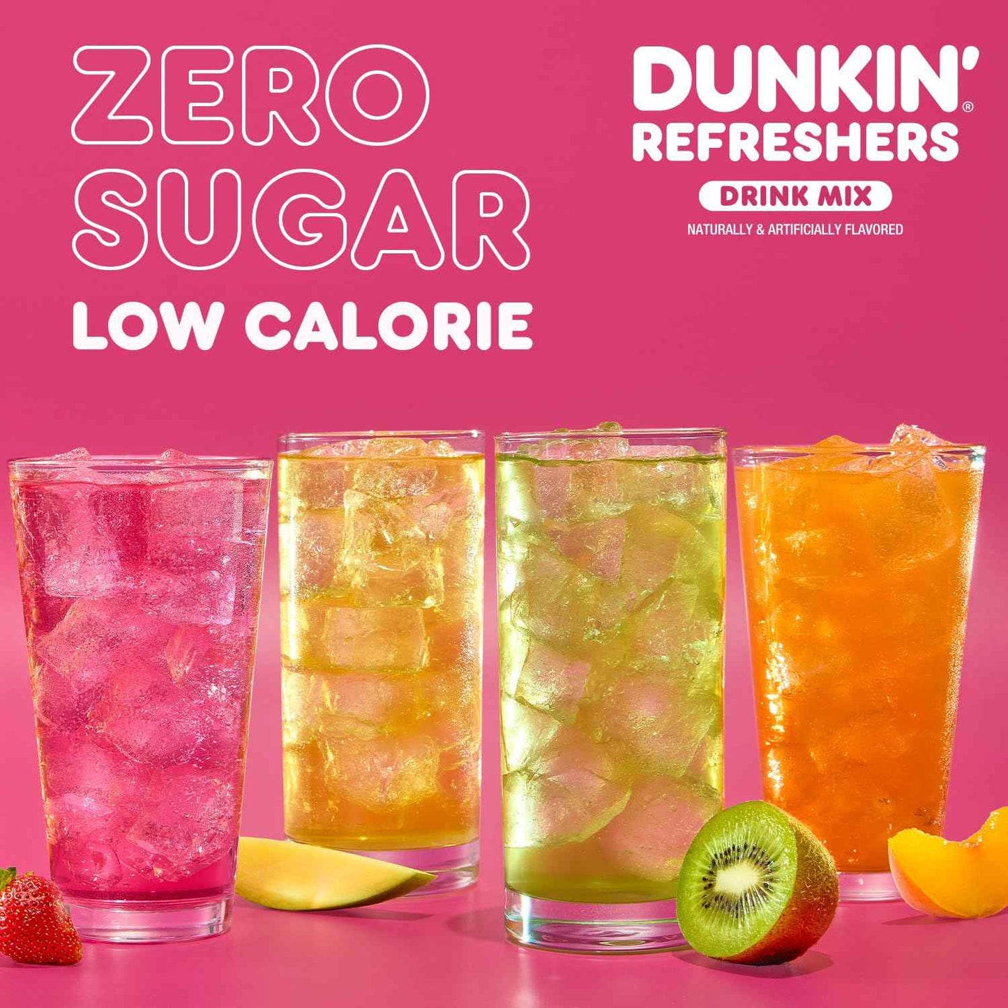 Dunkin’ Zero Sugar Refreshers Singles To Go! Powdered drink mix packets, 30 Ct Variety Pack, 30 Single serve Packets per Box (30 servings), Energy from Green Tea, aspartame-free, no synthetic colors, naturally and artificially flavored, just add water