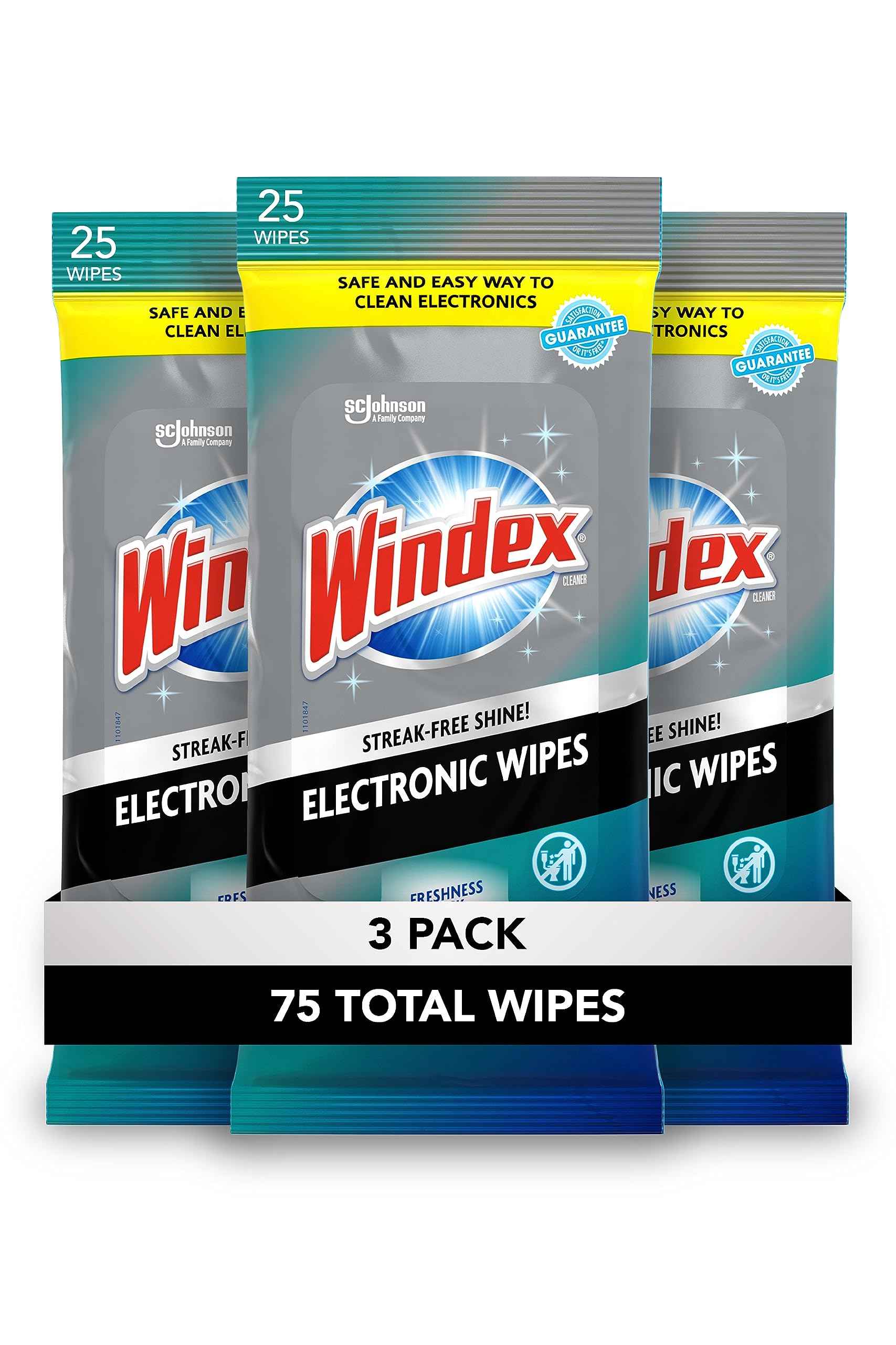 Windex Electronic Cleaning Wipes, Pre-Moistened Screen Wipes for TVs, Phones, and Other Electronics, Resealable for a Freshness Lock, 25 Count