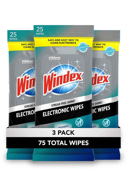 Windex Electronic Cleaning Wipes, Pre-Moistened Screen Wipes for TVs, Phones, and Other Electronics, Resealable for a Freshness Lock, 25 Count