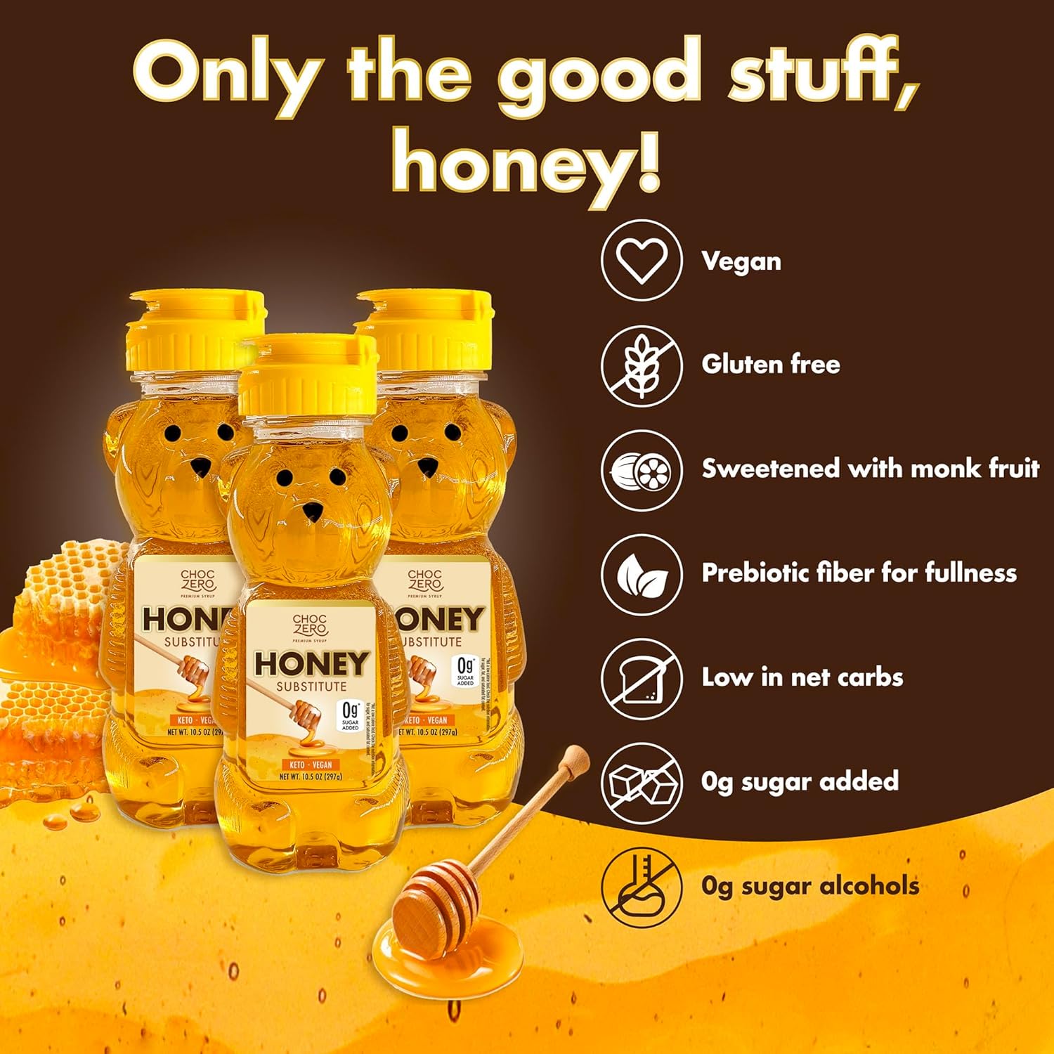 ChocZero_Sugar_Free_Honey,_1:1_Natural_Honey_Equivalent,_Same_Sweetness_and_Consistency_as_Raw,_Keto_Friendly,_Vegan_(1_Jar,_10.5oz)