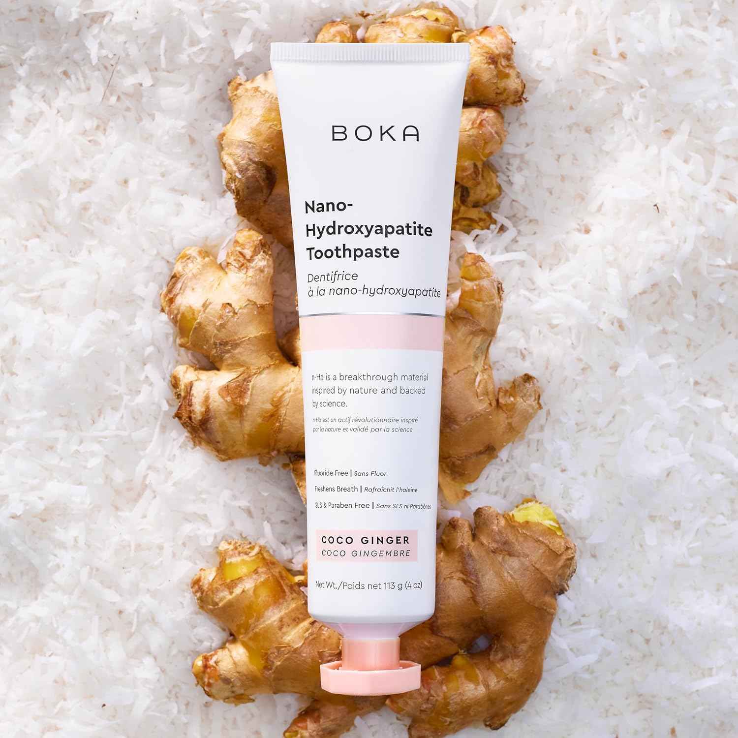 Boka Fluoride Free Toothpaste, Nano Hydroxyapatite Toothpaste, Appropriate for Sensitive Teeth - for Adult Oral Care - Coco Ginger Flavor, 4 Fl Oz 1Pk