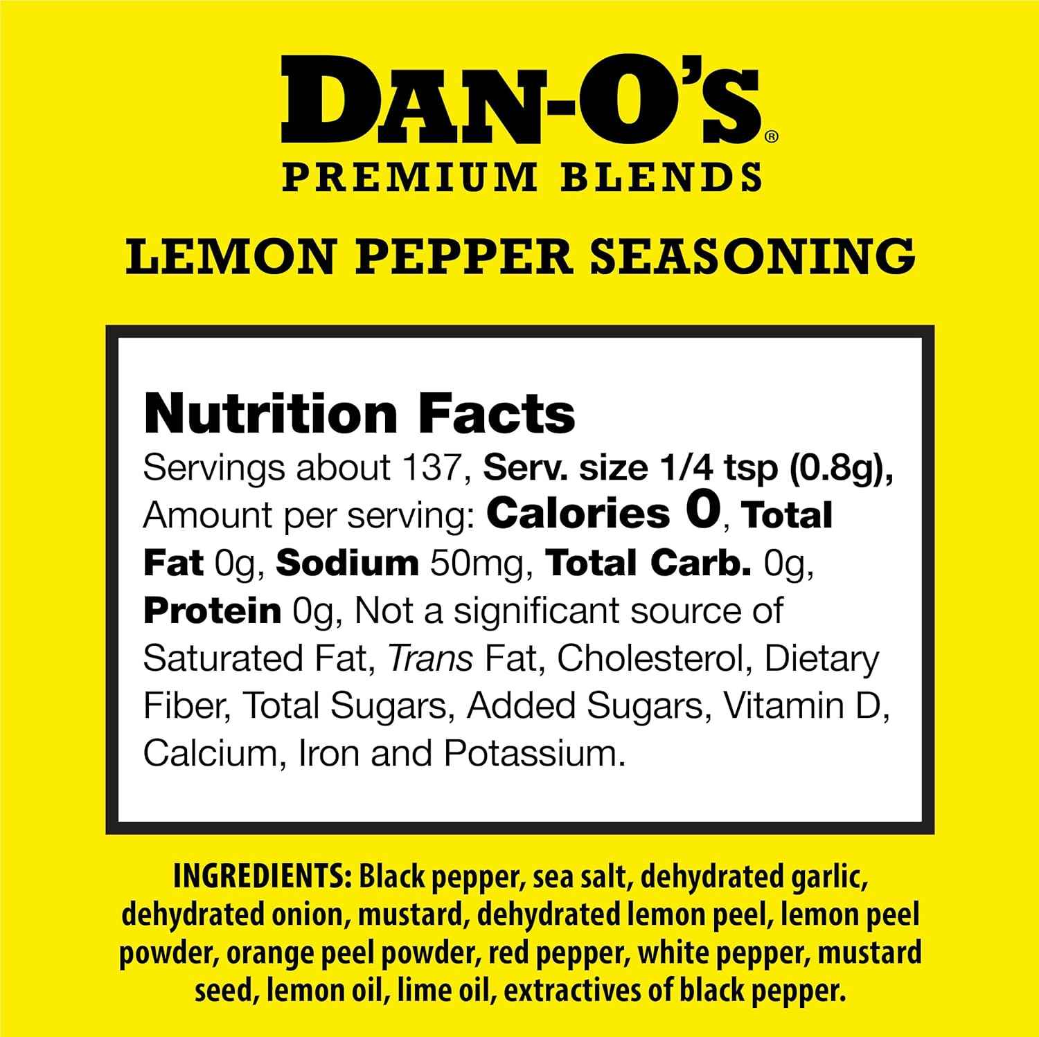Dan-O’s Lemon Pepper Seasoning, 3.2 oz (2 Pack) – Zesty Citrus & Black Pepper Spice Blend – No Citric Acid, No Sugar – All Purpose Seasoning for Chicken, Fish, Seafood & Vegetables