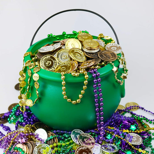 GIFTEXPRESS_8"_Green_Cauldron_Kettle_for_St_Patrick_Day,_Mardi_Gras,_Halloween,_Pot_of_Gold_Pot,_Lucky_Leprechaun_Kettle,_Plastic_Cauldron