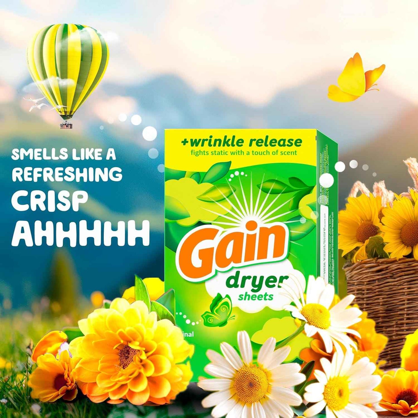 Gain dryer sheets Plus Wrinkle Release, Original Scent, Fights static with a touch of scent, laundry sheets