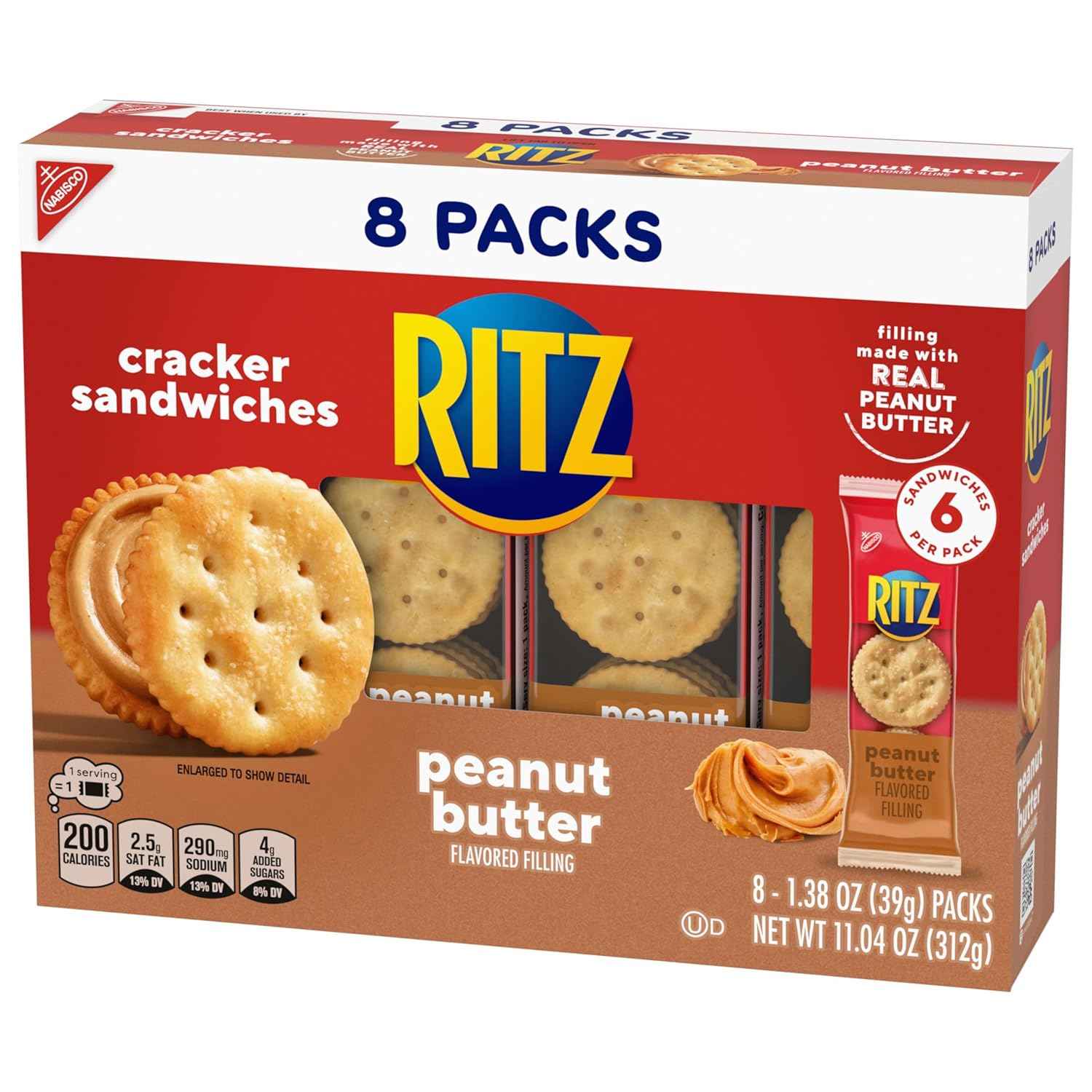 RITZ Bits Peanut Butter Sandwich Crackers, Snacks for Kids and Adults, Lunch Snacks