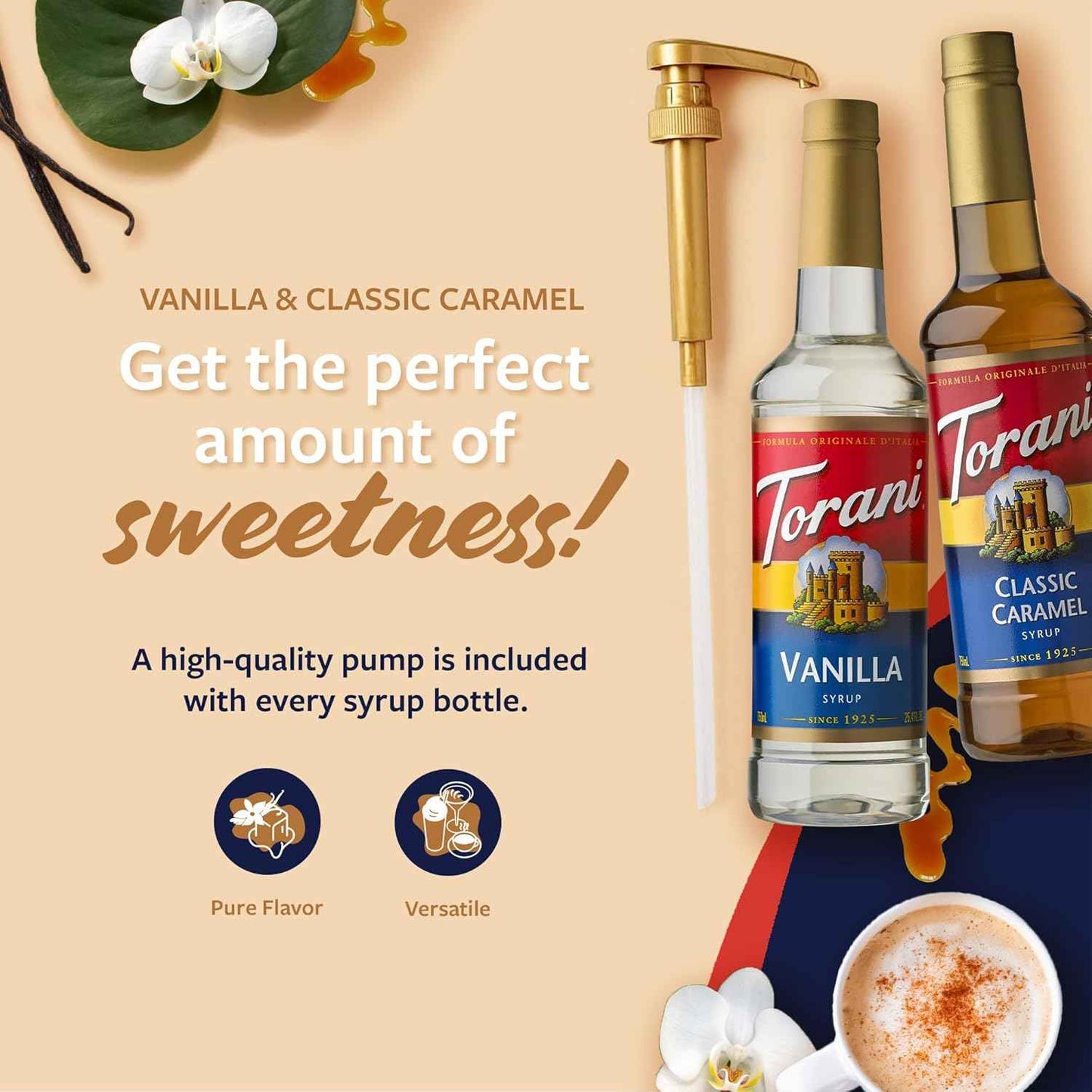 Torani Syrups, Coffee Syrups for Drinks, Pumps Included, 25.4 Fl Oz Ea
