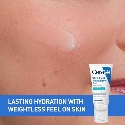 CeraVe Ultra-Light Moisturizing Gel, Hydrating Gel Face Moisturizer For Men & For Women with Ceramides, Niacinamide, Hyaluronic Acid, Fragrance Free, Oil-Free, Mattifying Moisturizer, 1.75 FL Oz