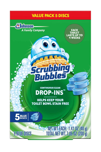 Scrubbing Bubbles Continuous Clean Toilet Drop-Ins, Automatic Blue Toilet Bowl Cleaner, Septic-Safe Tank Tablets Remove Hard Water Minerals & Limescale, Stain & Smell Protection