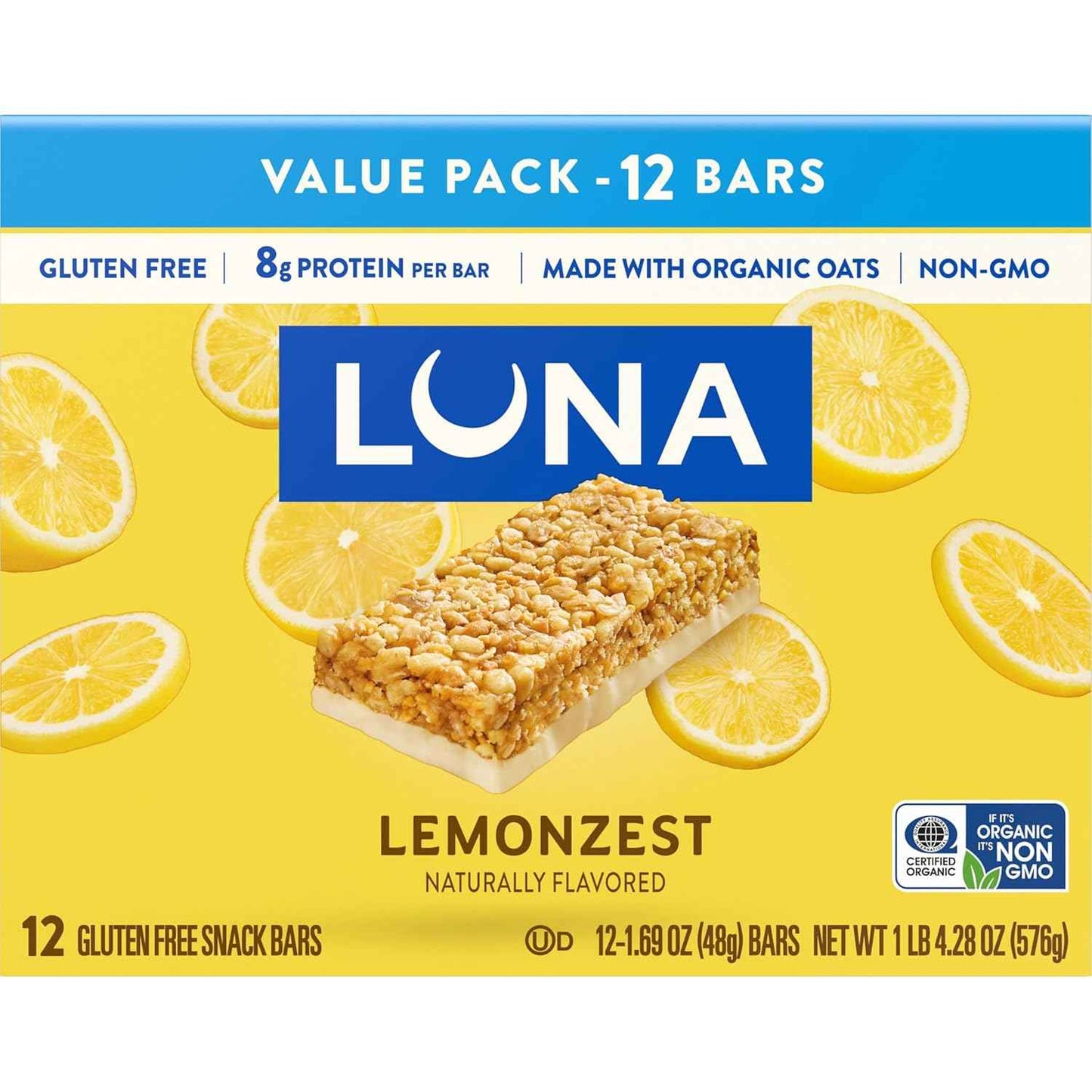 LUNA Bar - LemonZest Flavor - Gluten Free Snack Bars - Non-GMO - Protein Bars - Made with Organic Oats
