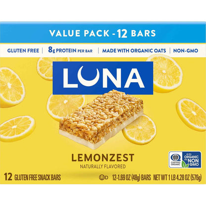 LUNA Bar - LemonZest Flavor - Gluten Free Snack Bars - Non-GMO - Protein Bars - Made with Organic Oats
