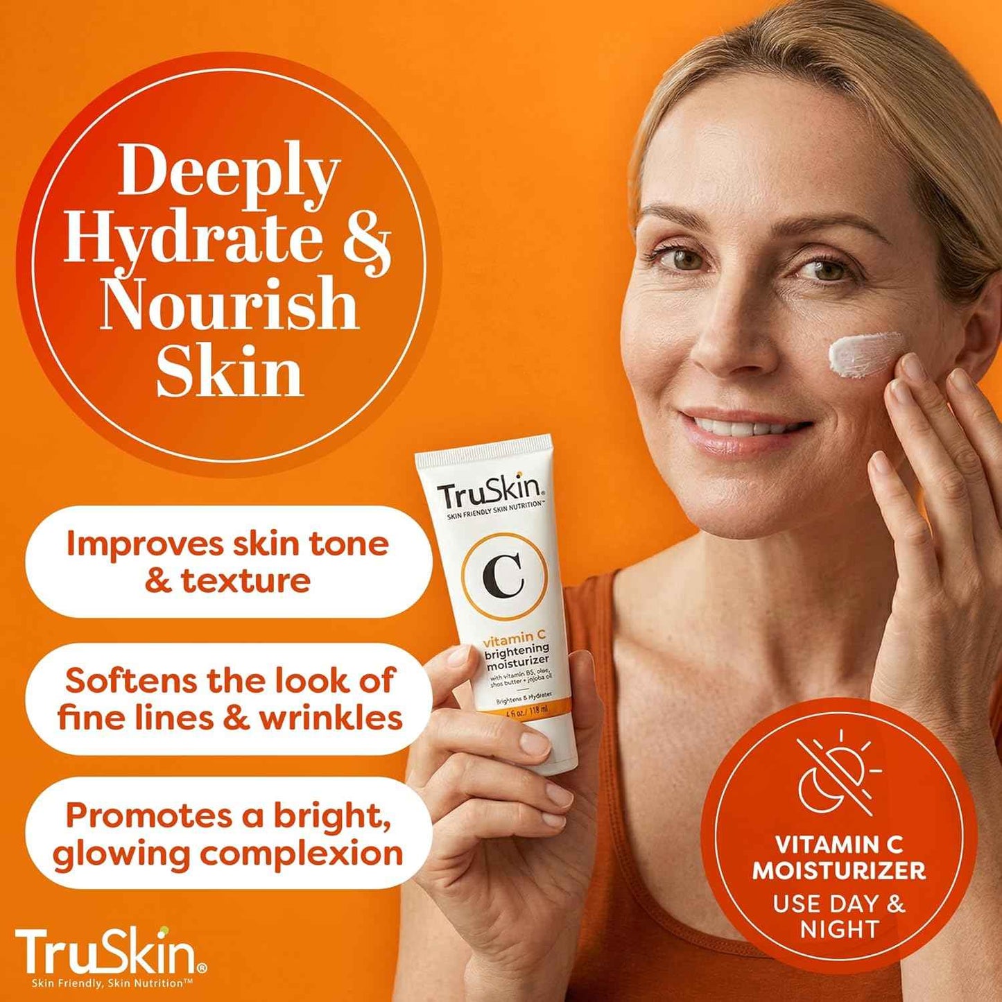 TruSkin Vitamin C Face Cream - Brightening & Hydrating Daily Moisturizer with Vitamin E, B5, Jojoba Oil & Green Tea - Smooth, Radiant-Looking Skin