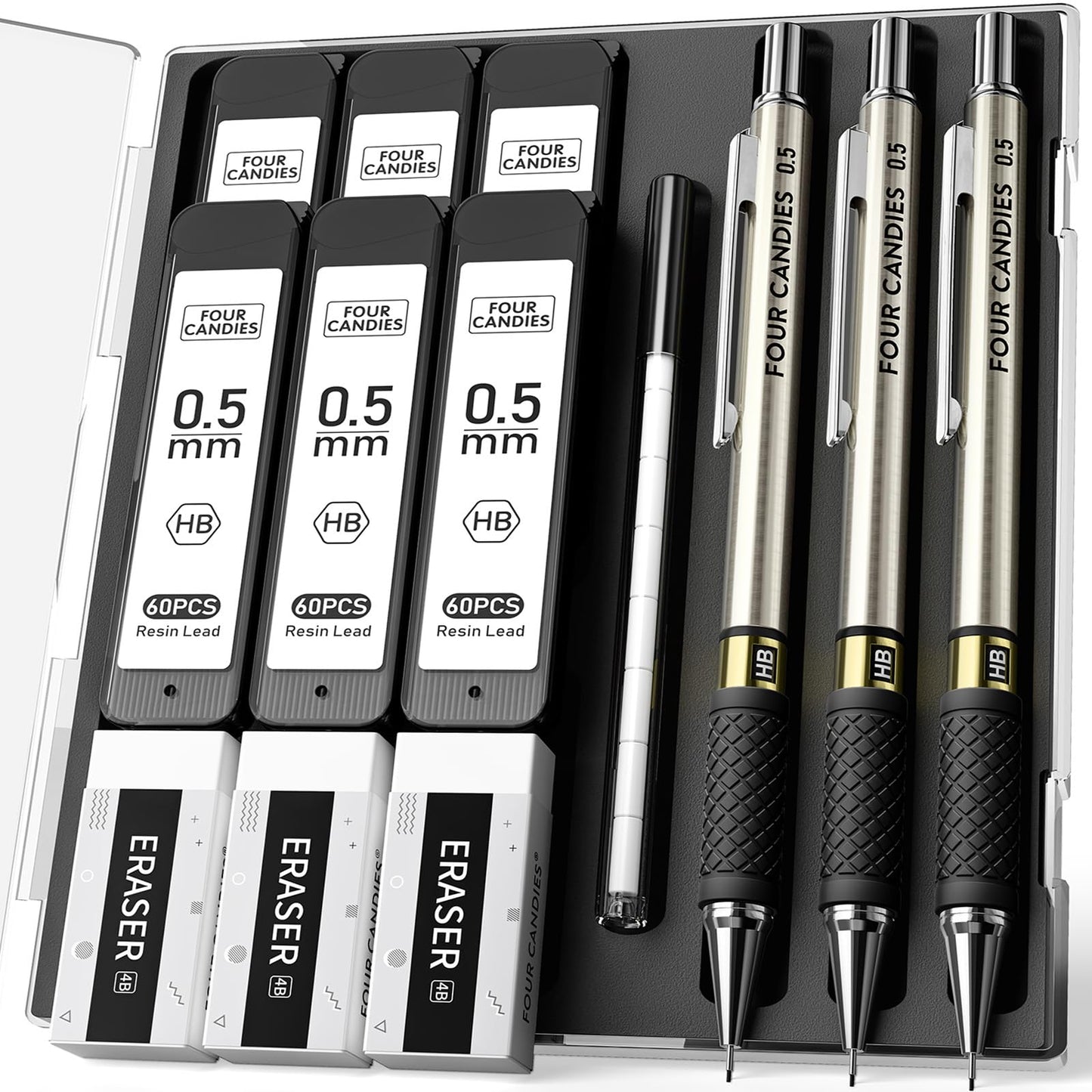 3PCS Metal Mechanical Pencil Set with 0.5 mm Fine Point, 360 Leads, 12 Erasers, Art Mechanical Pencils Pack with Storage Case for School Writing, Sketching, Drawing &amp;amp; Professional Drafting