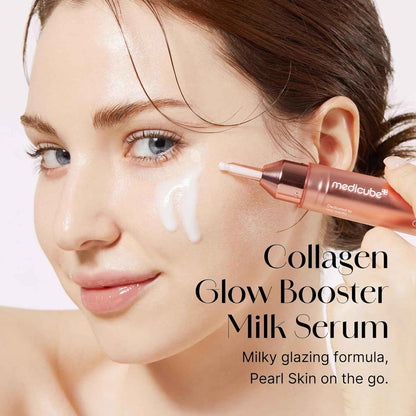 Medicube Collagen Glow Booster Milk Serum - Twist & Click - Radiance & Hydration with Niacinamide, Milk Protein Extract, Hydrolyzed Collagen - Illuminates & Firms Skin - Korean Skin Care, 0.50 oz