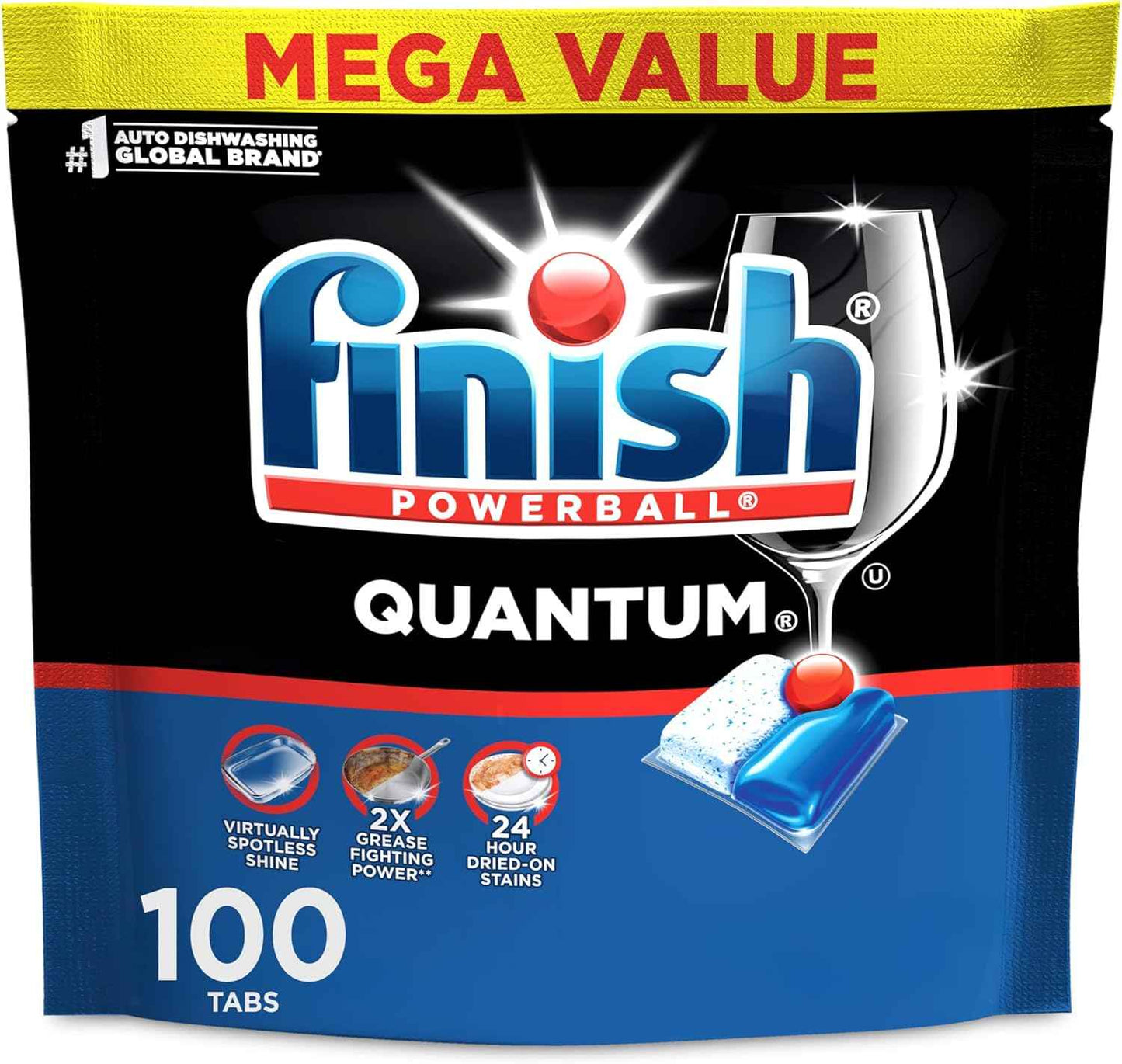 Finish Quantum Dishwasher Pods, No Pre-Rinse Dishwasher Detergent Soap Removes 24HR Dried-On Stain and Grease, Leaving a Virtually Spotless Shine