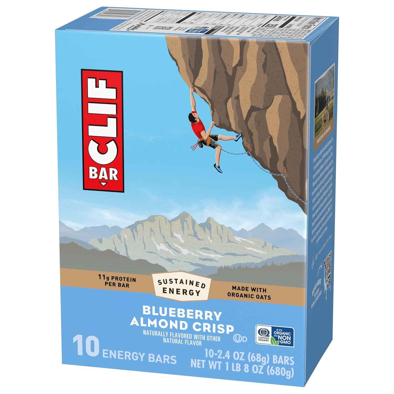 CLIF BAR - Energy Protein Bars - Blueberry Almond Crisp - Made with Organic Oats - Energy Bars - Non-GMO